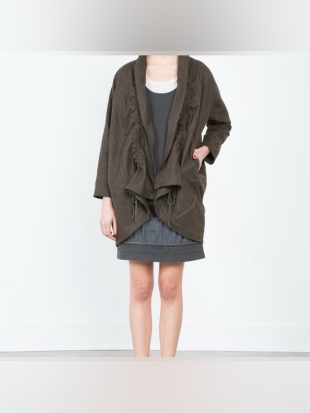 Prairie Underground Dark Gray Ruched Open Front Jacket Large - Picture 2 of 15